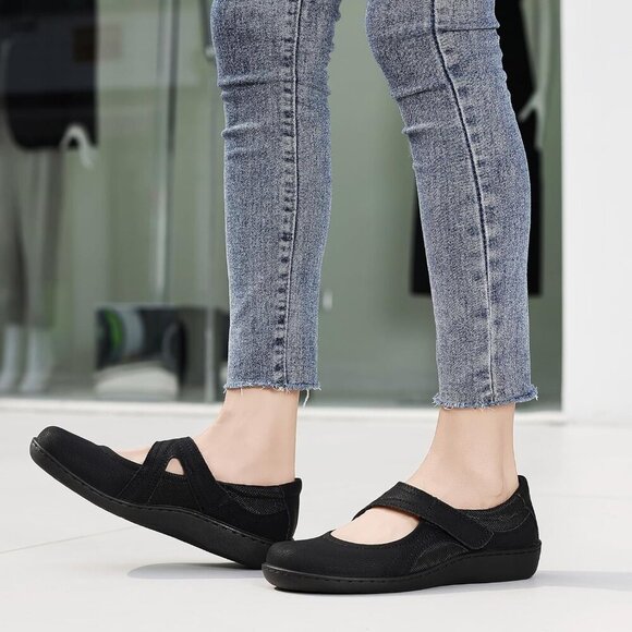 Women's Fabric Leather Mary Jane Flats Comfortable Breathable Casual Shoes - Picture 6 of 9